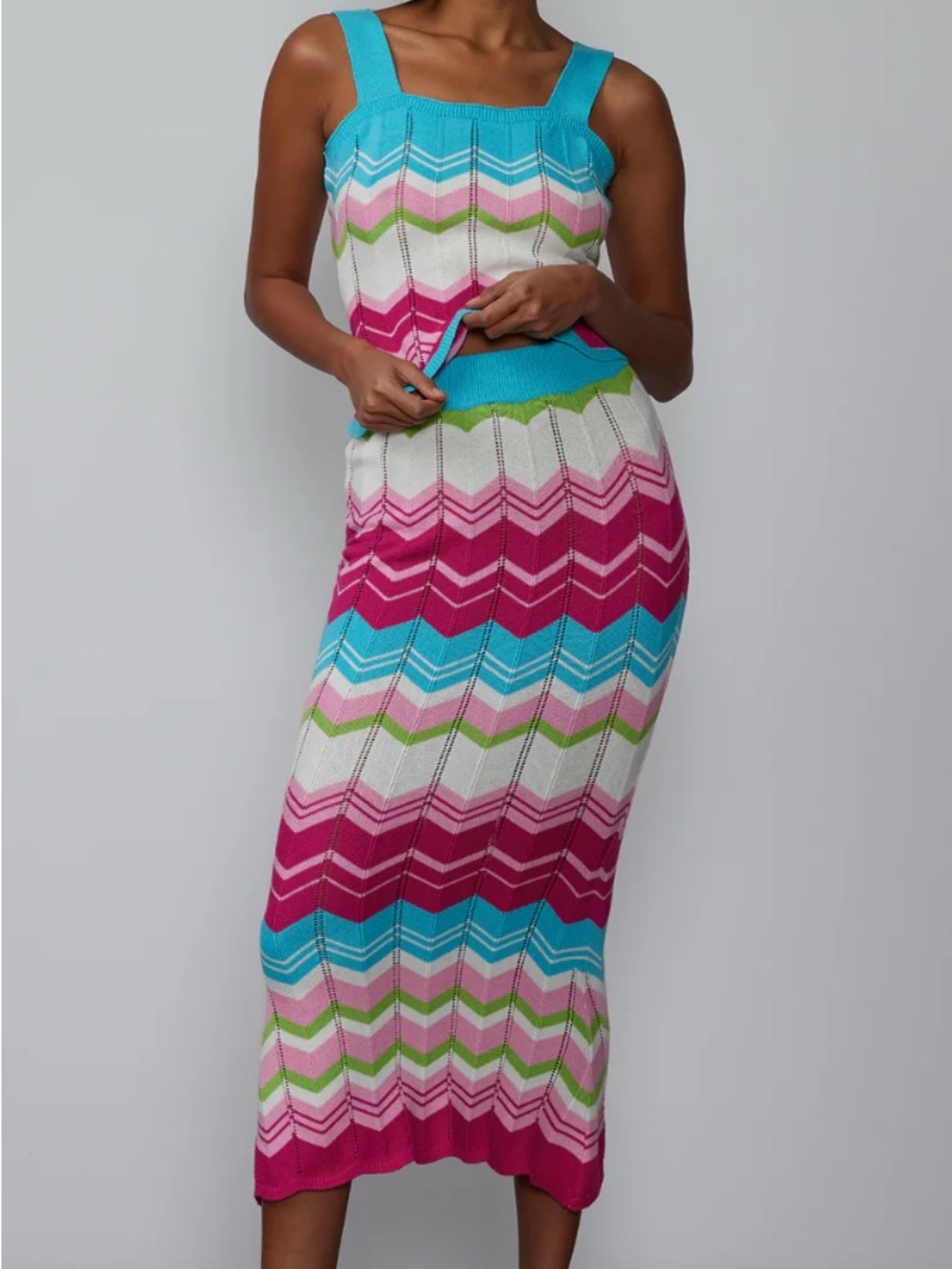 Vibrant Chevron Knit Tank Top - Pink, Turquoise, White, Lime